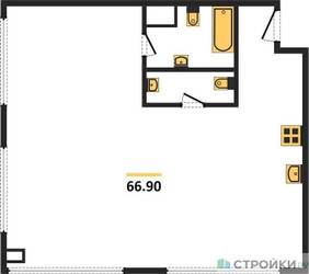 Планировка двухкомнатной(квартира) площадью 66.9 квадратных метров в ЖК “ЖК Nametkin Tower (Наметкин Тауэр)”