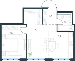 Планировка двухкомнатной(квартира) площадью 46.5 квадратных метров в “ЖК Level Южнопортовая”