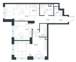 Планировка трехкомнатной(квартира) площадью 72.2 квадратных метров в “ЖК Левел Звенигородская”