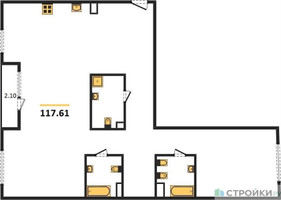 Планировка двухкомнатной(квартира) площадью 118.4 квадратных метров в “Квартал Foriver”