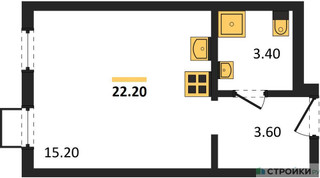 Планировка студии(квартира) площадью 22.2 квадратных метров в “ЖК Лучи-2”