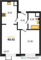 Планировка однокомнатной(квартира) площадью 40.42 квадратных метров в “ЖК Новотомилино”