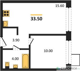 Планировка однокомнатной(квартира) площадью 33.5 квадратных метров в ЖК “ЖК Лесная Отрада”