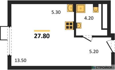 Планировка студии(квартира) площадью 27.8 квадратных метров в ЖК “ЖК Ново-Молоково”
