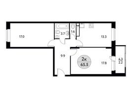 Планировка двухкомнатной(квартира) площадью 65.5 квадратных метров в “ЖК Солнечная долина (Щёлково)”