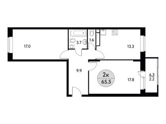 Планировка двухкомнатной(квартира) площадью 65.5 квадратных метров в ЖК “ЖК Солнечная долина (Щёлково)”