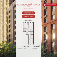 Планировка двухкомнатной(квартира) площадью 70.9 квадратных метров в “ЖК Семеновский парк 2”