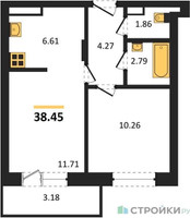 Планировка однокомнатной(квартира) площадью 38.45 квадратных метров в “Зеленый Оазис - Город”