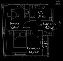Планировка однокомнатной(квартира) площадью 35.7 квадратных метров в “ЖК СЕЗАР БУДУЩЕЕ”