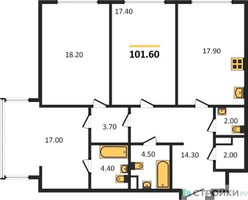 Планировка трехкомнатной(квартира) площадью 101.6 квадратных метров в “ЖК Архитектор”