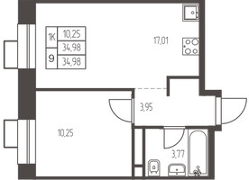 Планировка однокомнатной(квартира) площадью 35 квадратных метров в “ЖК Новая Ивантеевка”