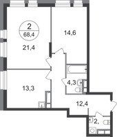 Планировка двухкомнатной(квартира) площадью 68.4 квадратных метров в “ЖК Первый Московский”
