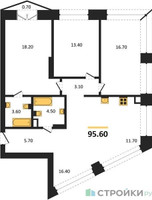 Планировка трехкомнатной(квартира) площадью 95.6 квадратных метров в “ЖК КОД Сокольники”