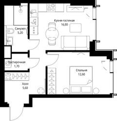 Планировка однокомнатной(квартира) площадью 42.1 квадратных метров в ЖК “ЖК Веер”