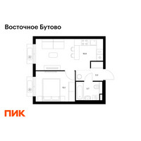 Планировка однокомнатной(квартира) площадью 34 квадратных метров в “ЖК Восточное Бутово”