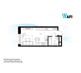 Планировка студии(апартаменты) площадью 31.1 квадратных метров в ЖК “ЖК Резиденции Архитекторов”