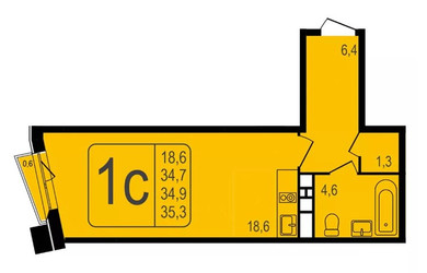 Планировка студии(квартира) площадью 35.4 квадратных метров в ЖК “ЖК Фрунзенский”