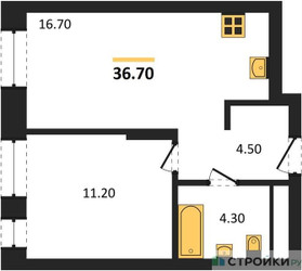 Планировка однокомнатной(квартира) площадью 36.7 квадратных метров в ЖК “ЖК Первый Московский”