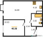 Планировка однокомнатной(квартира) площадью 40.36 квадратных метров в “ЖК Пятницкие луга”