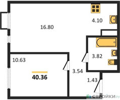 Планировка однокомнатной(квартира) площадью 40.36 квадратных метров в “ЖК Пятницкие луга”
