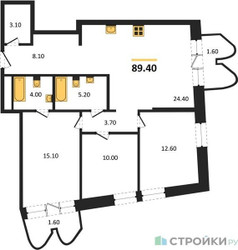 Планировка трехкомнатной(квартира) площадью 89.4 квадратных метров в ЖК “ЖК Союз (СВАО)”