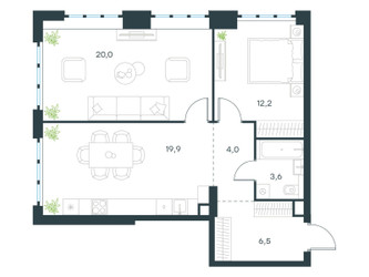 Планировка двухкомнатной(квартира) площадью 66.2 квадратных метров в ЖК “ЖК Левел Южнопортовая”