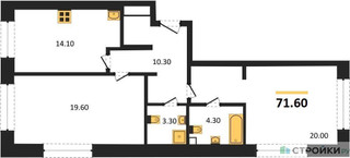 Планировка двухкомнатной(квартира) площадью 71.6 квадратных метров в “ЖК Sydney City (Сидней Сити)”