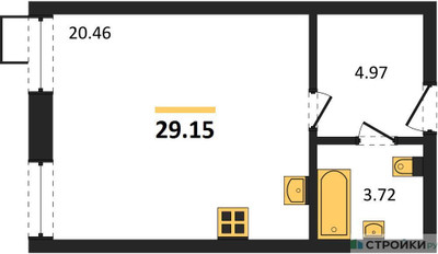 Планировка студии(квартира) площадью 29.15 квадратных метров в ЖК “ЖК Квартал Тетрис”