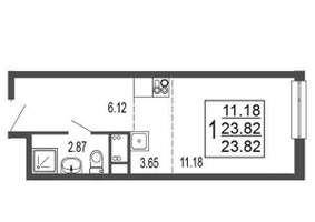 Планировка студии(квартира) площадью 23.82 квадратных метров в “ЖК Гармония Парк”