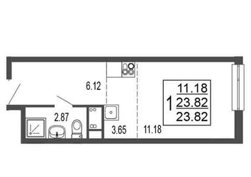 Планировка студии(квартира) площадью 23.82 квадратных метров в ЖК “ЖК Гармония Парк”