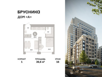 Планировка однокомнатной(квартира) площадью 36.6 квадратных метров в ЖК “ЖК Дом А”