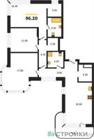 Планировка трехкомнатной(квартира) площадью 96.2 квадратных метров в “Кутузов Сити”