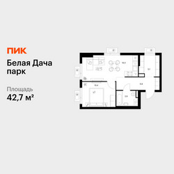 Планировка однокомнатной(квартира) площадью 42.7 квадратных метров в ЖК “ЖК Белая Дача парк”