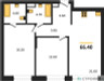 Планировка двухкомнатной(квартира) площадью 66.4 квадратных метров в “ЖК Shagal (Шагал)”