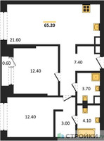 Планировка двухкомнатной(квартира) площадью 65.2 квадратных метров в “ЖК SOUL (СОУЛ)”