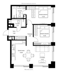 Планировка двухкомнатной(квартира) площадью 67.47 квадратных метров в ЖК “ЖК City bay (Сити Бэй)”