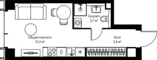 Планировка студии(квартира) площадью 24.4 квадратных метров в “ЖК Веер”