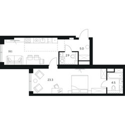 Планировка однокомнатной(квартира) площадью 54.8 квадратных метров в ЖК “ЖК Нексус от Аквилон”