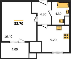 Планировка однокомнатной(квартира) площадью 38.1 квадратных метров в ЖК “ЖК Парк Легенд 2”