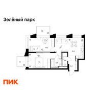 Планировка двухкомнатной(квартира) площадью 63.7 квадратных метров в “ЖК Зеленый парк”
