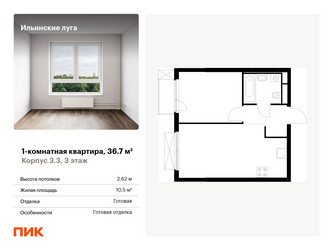Планировка однокомнатной(квартира) площадью 36.7 квадратных метров в ЖК “ЖК Ильинские луга”