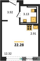 Планировка студии(квартира) площадью 22.28 квадратных метров в “ЖК Квартал Марьино”