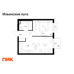Планировка однокомнатной(квартира) площадью 36.58 квадратных метров в ЖК “ЖК Ильинские луга”