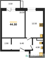 Планировка однокомнатной(квартира) площадью 44.3 квадратных метров в “Павлово 3”