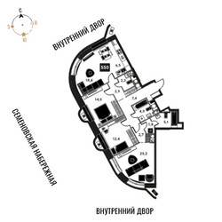 Планировка 4+ комнатной(квартира) площадью 97.7 квадратных метров в ЖК “ЖК Интеллигент”