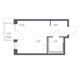 Планировка студии(квартира) площадью 22.92 квадратных метров в ЖК “ЖК Молжаниново”