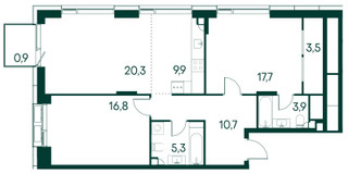 Планировка двухкомнатной(квартира) площадью 91 квадратных метров в “ЖК Клубный город на реке Primavera (Примавера)”