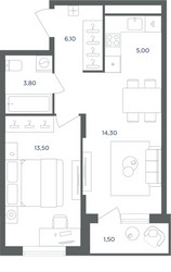 Планировка однокомнатной(квартира) площадью 42.7 квадратных метров в ЖК “ЖК Равновесие”