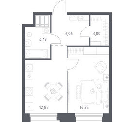Планировка однокомнатной(апартаменты) площадью 40.41 квадратных метров в ЖК “ЖК Апарт-отель Тропарево парк”