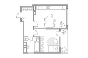 Планировка однокомнатной(квартира) площадью 42 квадратных метров в “ЖК Бригантина”